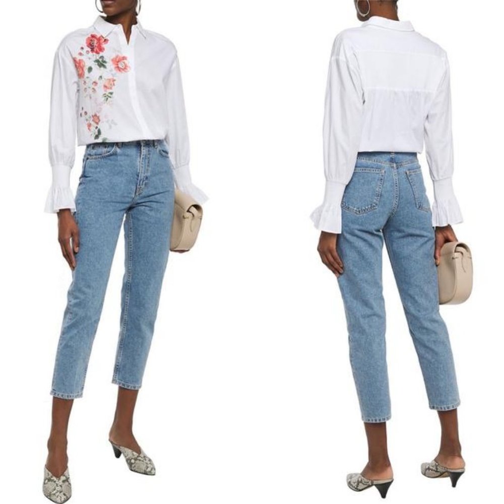 MAJE Cravi White Floral Button-Down Shirt Size 1